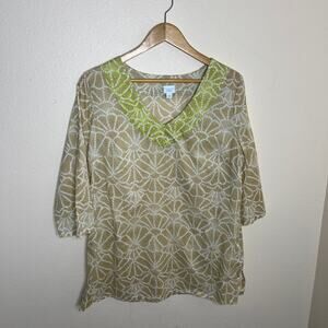 Calypso St. Barth Floral Beige Embroidered Tunic Large